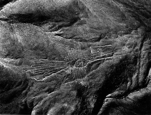 Nazca, Birdman on Pampa, 1979. Peru. copyright photographer Marilyn Bridges